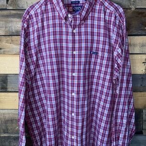 Chaps Men's Red and Blue Plaid Shirt